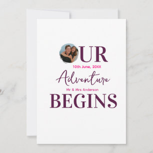 Invitation notre aventure commence photo circulaire couple ma