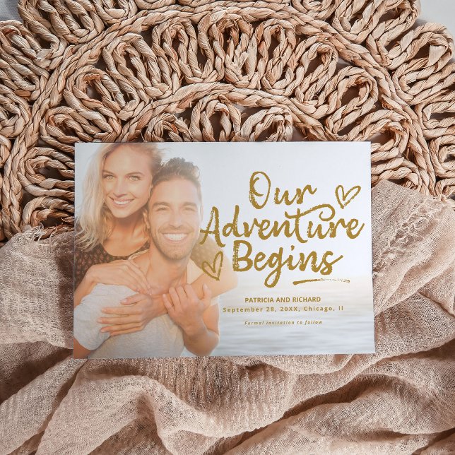 Invitation Notre Aventure Commence Photo de Mariage Save the  (Créateur téléchargé)