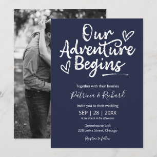 Invitation Notre aventure commence Rustic Mariage Blue