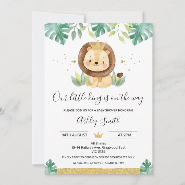 Invitation Notre Baby shower de la Couronne du petit roi Lion (Devant)