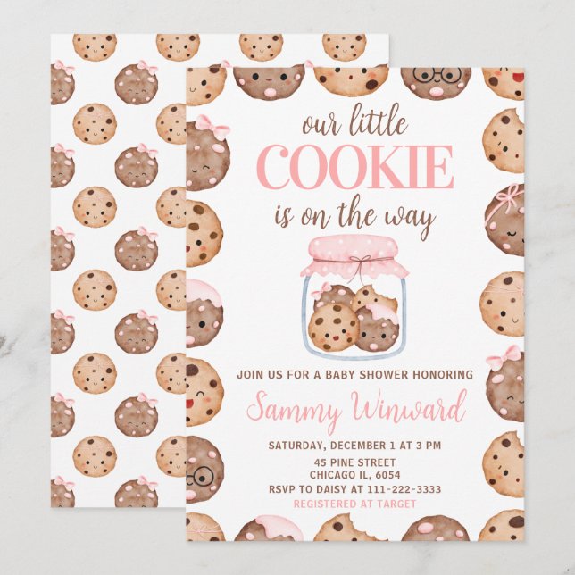 Invitation Notre Baby Shower Little Cookie Rose (Devant / Derrière)