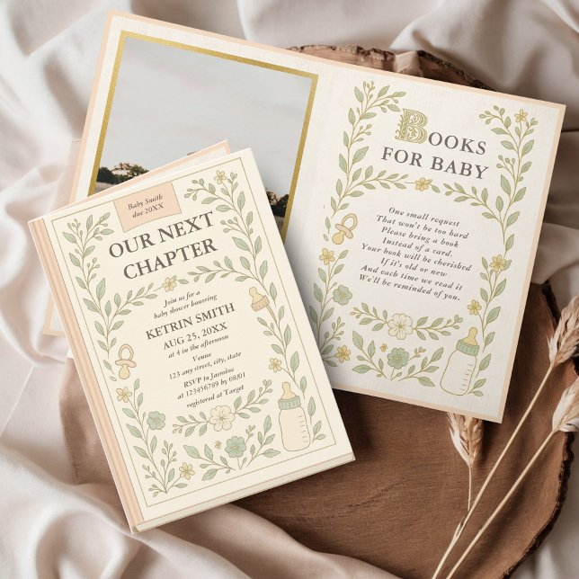 Invitation Notre Baby shower photo Storybook Next Chapter (Our next chapter Storybook Baby Shower Invitation, Fairytale, Vintage Photo Design, Books for baby)