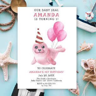 Invitation Notre bébé phoque fête son 1er anniversaire party 