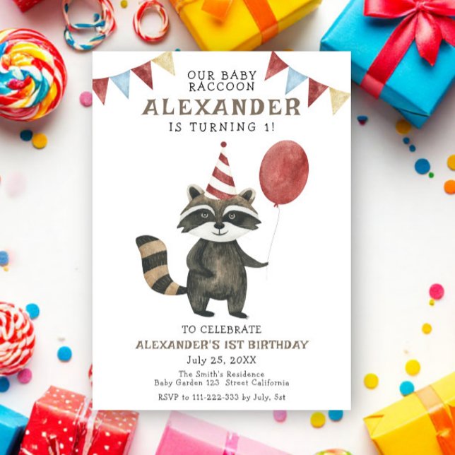 Invitation Notre bébé raton laveur 1er anniversaire (Créateur téléchargé)