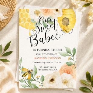 Invitation Notre Douce Bébé Abeille Anniversaire Fête de l'
