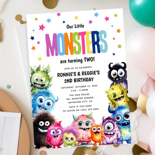 Invitation Notre fête d'anniversaire conjointe des petits mon (Créateur téléchargé)