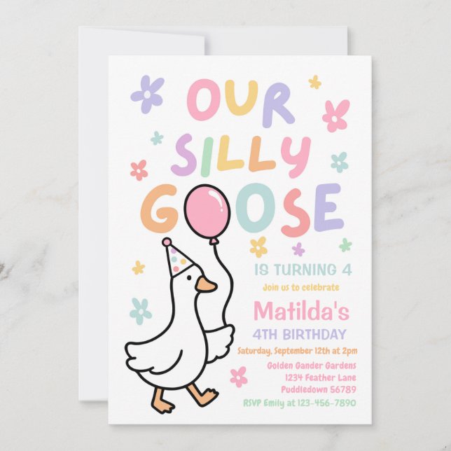 Invitation Notre fille de l'oie ridicule Fête d'anniversaire  (Devant)