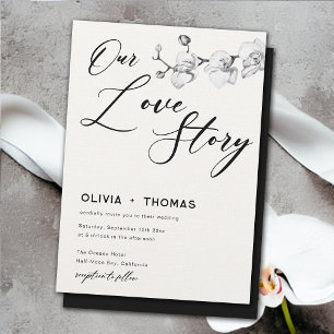 Invitation Notre histoire d'amour moderne Black White Orchids