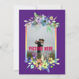 Invitation Notre Jour de Mariage Fleurs Violet Photo Personna