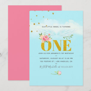 Invitation Notre Little Angel 1er anniversaire Baby Girl Part