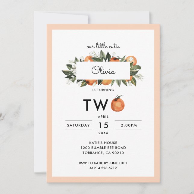 Invitation Notre Little Cutie Deuxième fête d'anniversaire (Devant)