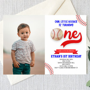 Invitation Notre Little Rookie Baseball ONE 1ère fête d'anniv