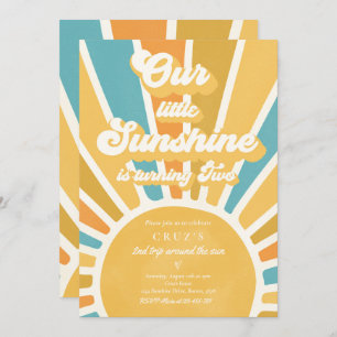Invitation Notre Little Sunshine 2e fête d'anniversaire Retro