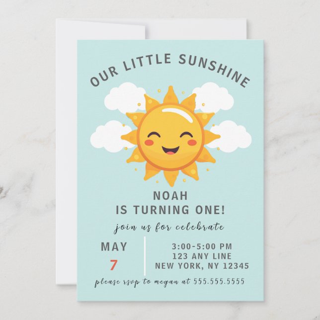 Invitation Notre Little Sunshine Boy's 1st Birthday Party (Devant)