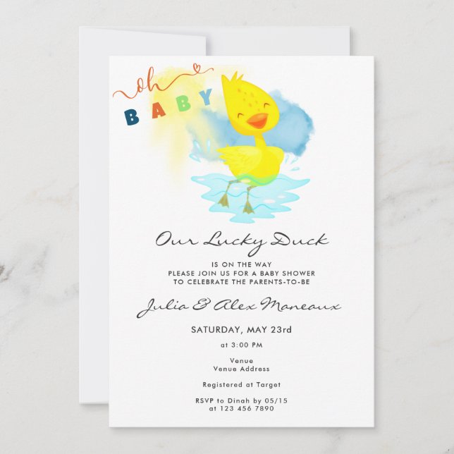 Invitation Notre Lucky Canard mignon Baby shower Party aquare (Devant)