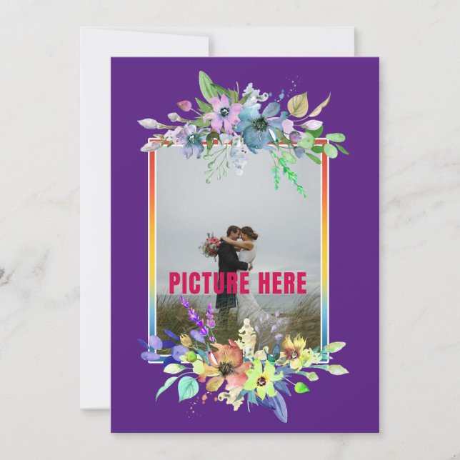 Invitation Notre Mariage Jour Floral Purple Photo personnalis (Devant)