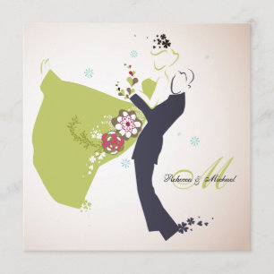 Invitation Notre mariage - Mariée et chambre avec monogramme