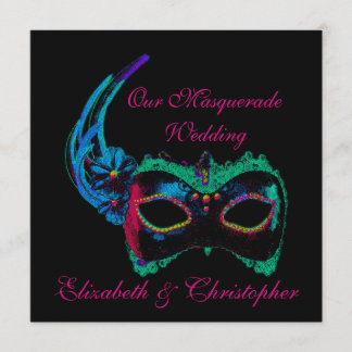 Invitation "Notre mariage masqué" - Bleu et rose