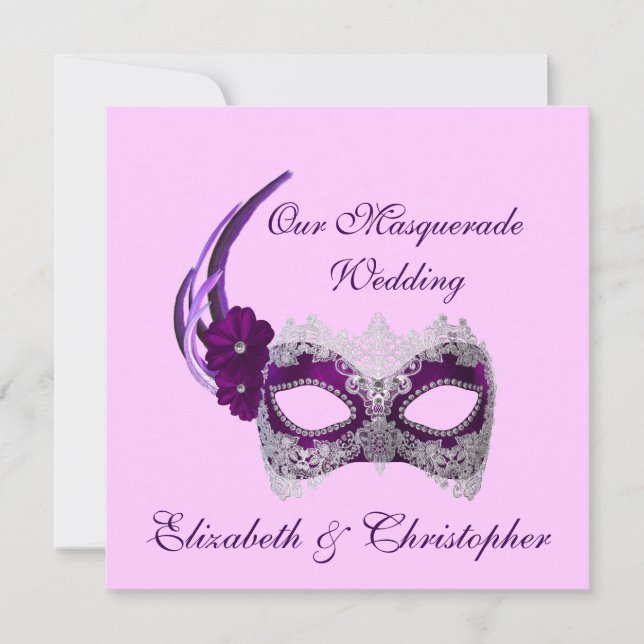 Invitation "Notre mariage masqué" - Masque royal pourpre (Devant)