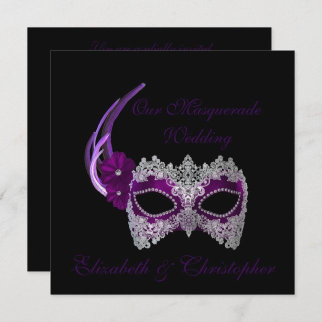 Invitation "Notre masque de pourpre royal de mariage de (Devant / Derrière)