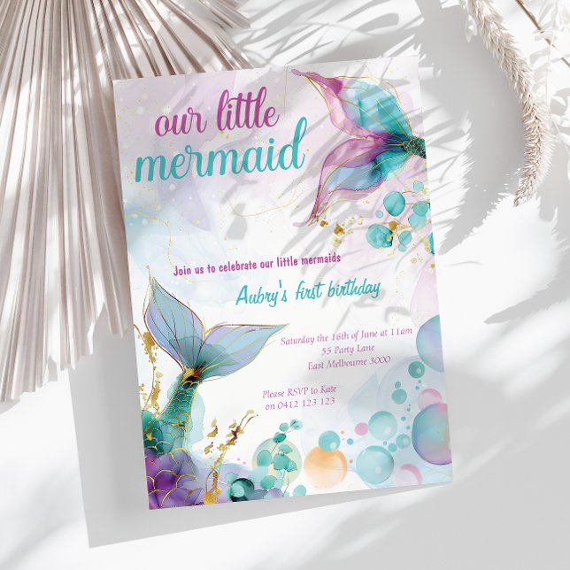 Invitation Notre Mer Petite Sirène 1er Anniversaire (Créateur téléchargé)