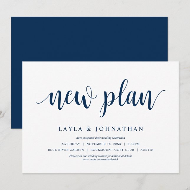 Invitation Notre nouveau plan de mariage Changer la date (Devant / Derrière)