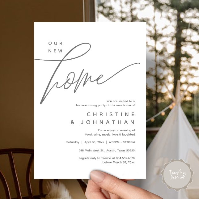 Invitation Notre Nouvelle Maison, Cosy Lovely House Party (Our New Home, Cozy Lovely Housewarming Party Invitation Card, PDF, Portrait, Dark Grey)