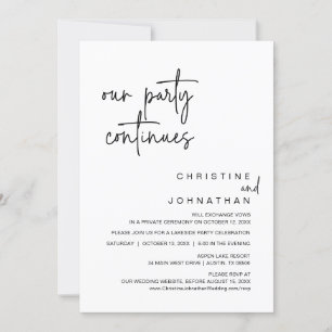 Invitation Notre Parti Continue, Dîner Mariage Elopement Invi
