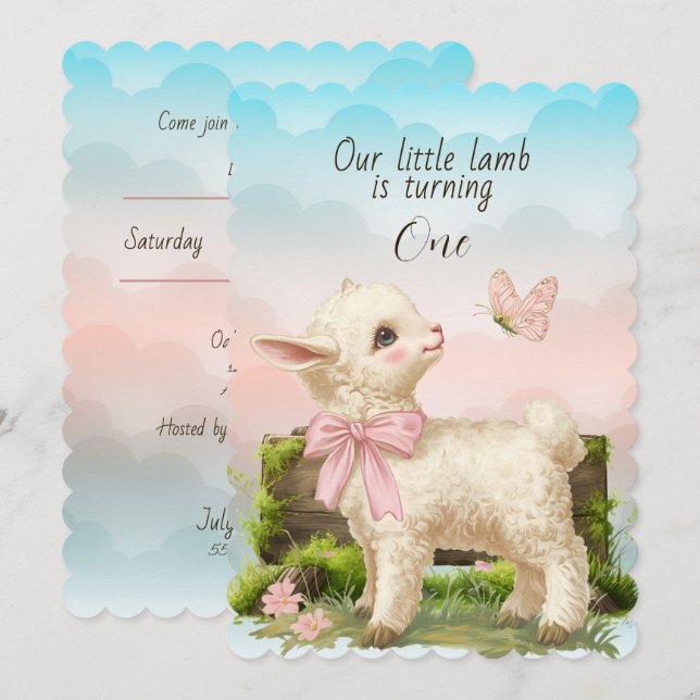 Invitation Notre petit agneau fête son premier anniversaire (Devant / Derrière)