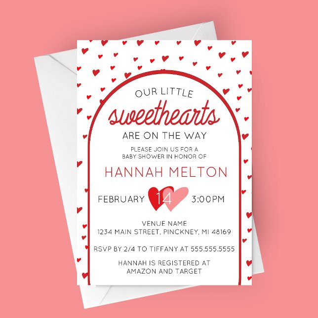 Invitation Notre petit amour Baby shower de la Saint Valentin (Our Little Sweethearts Valentines Day Baby Shower Invitation for Twins)