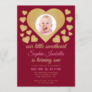 Invitation Notre Petit Amoureux Bourgogne Coeur Or Anniversai