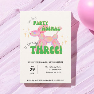 Invitation Notre petit animal de ballon de fête 3e anniversai