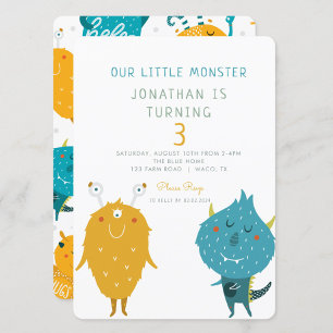 Invitation Notre petit Anniversaire coloré Monster