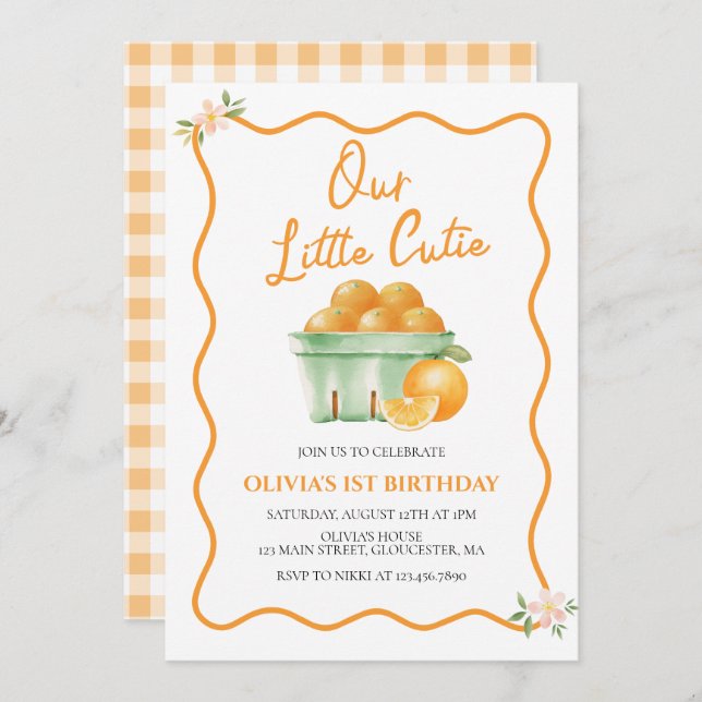 Invitation Notre petit anniversaire orange (Devant / Derrière)