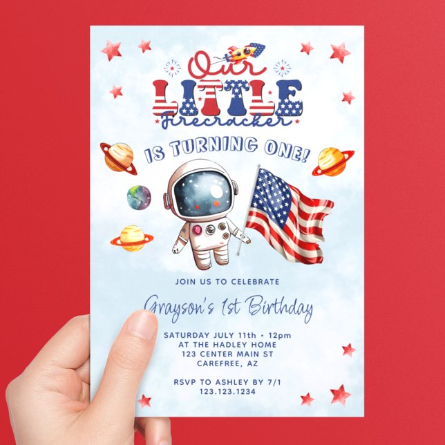 Invitation Notre Petit Astronaute Feu d'Artifice 1er Annivers (Créateur téléchargé)