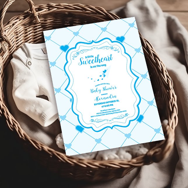 Invitation Notre petit Baby shower bleu Valentine (Créateur téléchargé)