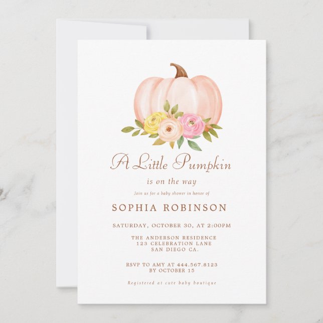 Invitation Notre petit Baby shower Citrouille (Devant)