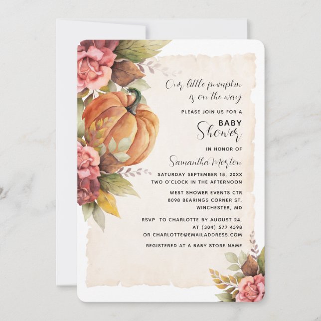 Invitation Notre petit Baby shower Citrouille (Devant)