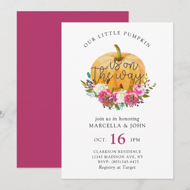 Invitation Notre petit Baby shower Citrouille (Devant / Derrière)