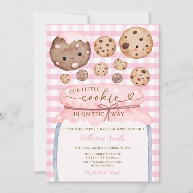 Invitation Notre Petit Baby shower Cookie En Jar Rose En vich (Devant)