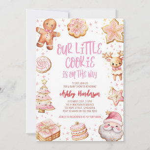 Invitation Notre petit Baby shower de Noël rose biscuit