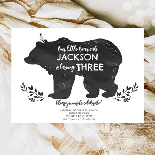 Invitation Notre Petit Bear Cub Bois Forêt Bois Anniversaire