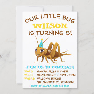 Invitation Notre Petit Bogue, Cricket, Anniversaire