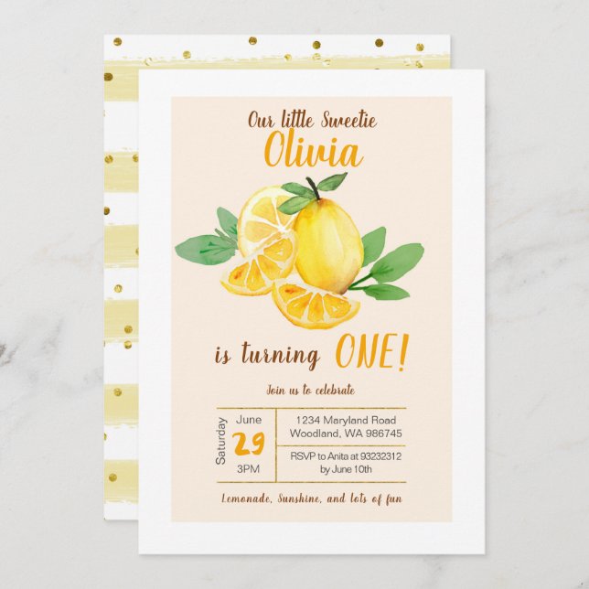 Invitation Notre petit bonbon Lemon 1er Anniversaire Invitati (Devant / Derrière)