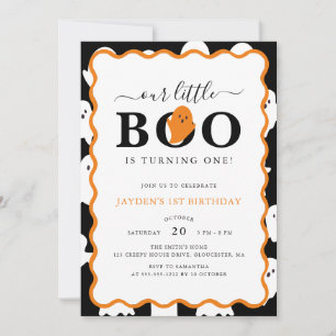 Invitation Notre petit Boo Black Ghost Halloween 1er Annivers
