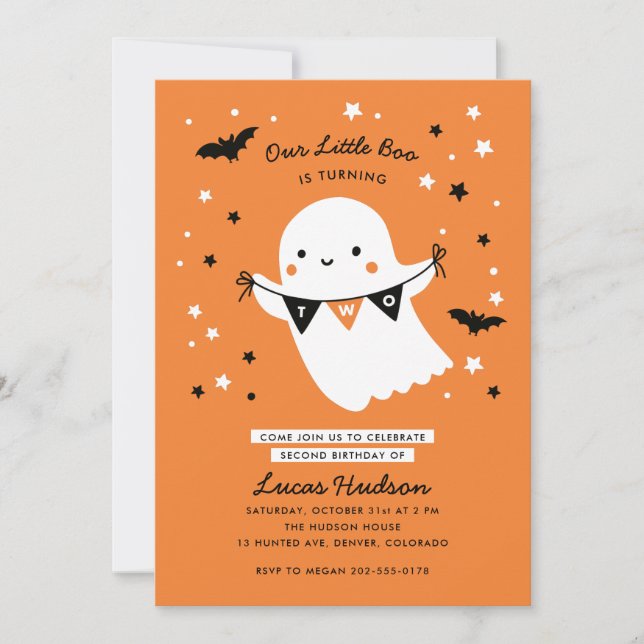 Invitation Notre Petit Boo Cute Kid Halloween Deuxième Annive (Devant)