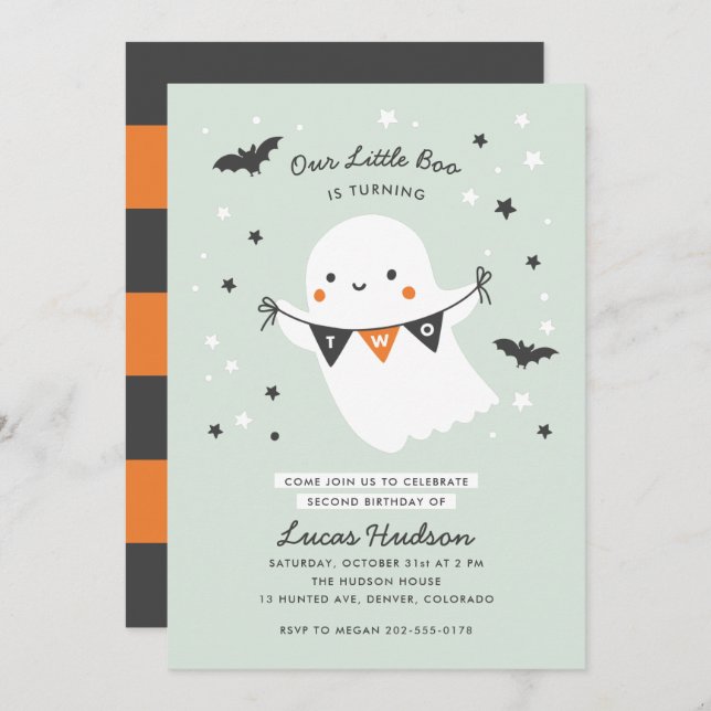 Invitation Notre Petit Boo Cute Kid Halloween Deuxième Annive (Devant / Derrière)