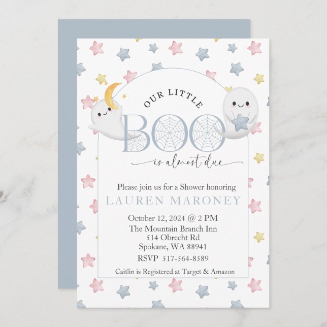 Invitation Notre Petit Boo est presque prévu pour Halloween (Devant / Derrière)