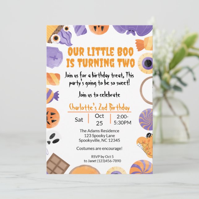 Invitation "Notre Petit Boo" Halloween 2e Anniversaire Invita (Debout devant)
