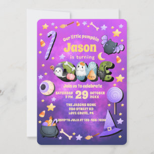 Invitation Notre Petit Boo Purple Halloween 1ER Anniversaire 
